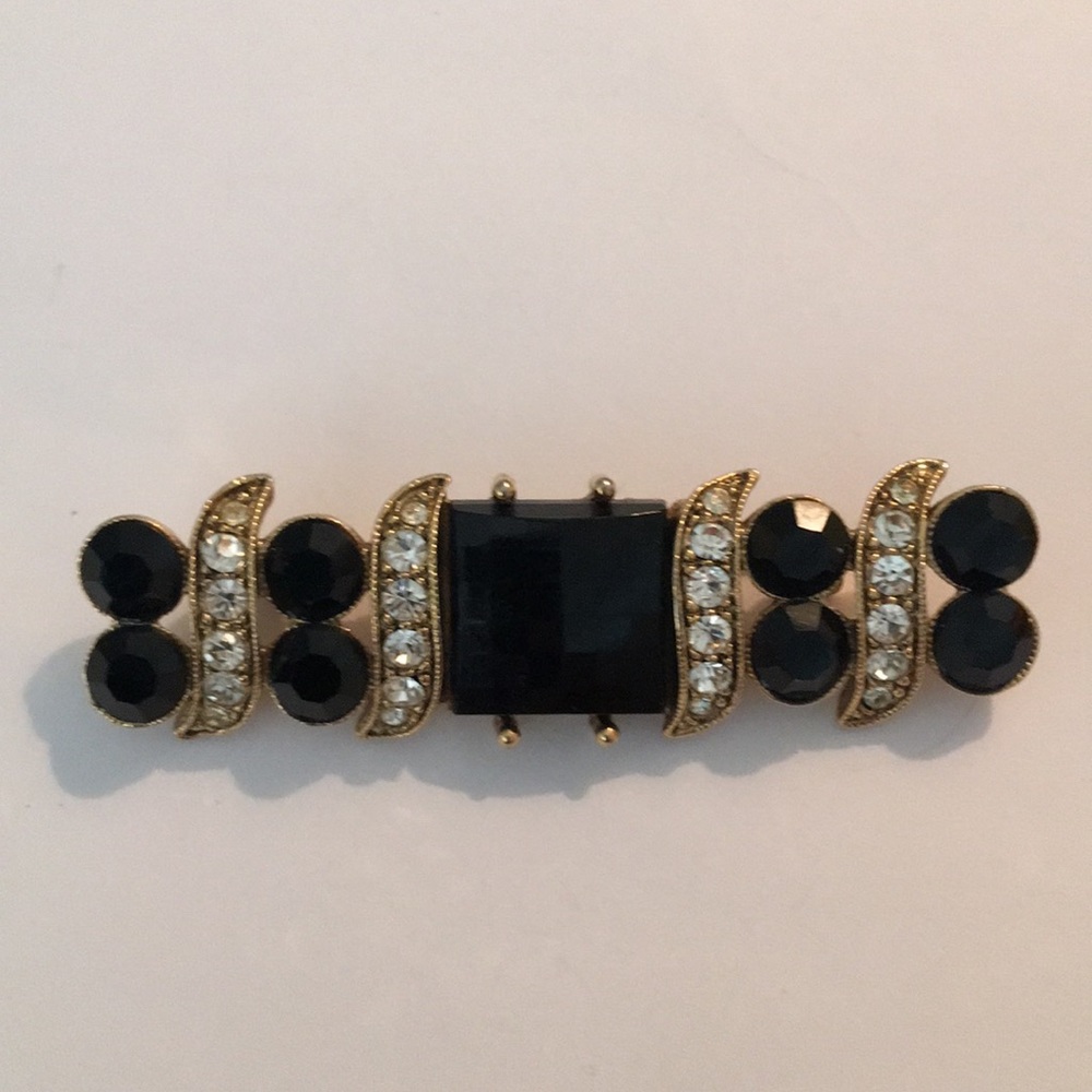 Black and Rhinestone Bar Brooch.